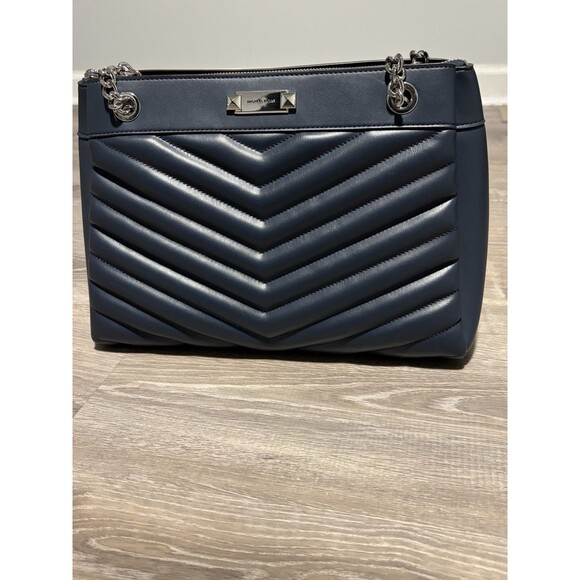 Michael Kors Blue Quilted Whitney Tote Shoulder Bag Chain And Leather Strap New - Picture 2 of 13